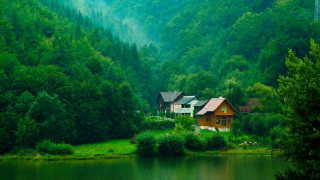 House forest lake background nature - alen divi free wallpaper