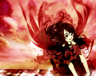 Woman red dress red sky - swirl free wallpaper