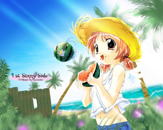 Girl yellowhat fruit greenball summer - summer free wallpaper