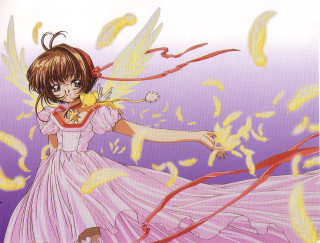 Girl pink dress bird wings - her shoulder and a bird free wallpaper