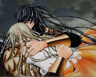 Anime couple hug sword elf - long hair and a sword free wallpaper