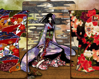 Woman kimono butterfly flowers sitting - a woman in a kimono free wallpaper