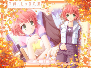 Anime characters leaves autumn sitting - the word free wallpaper