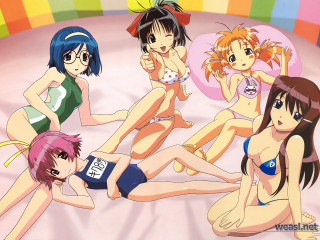 Anime girls rainbow bikini bed - a bed together free wallpaper