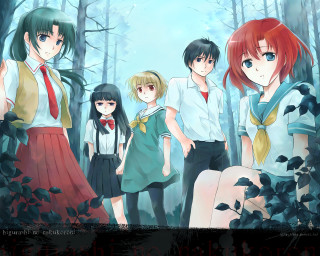 Forest schoolgirls nature bushes uniforms - serial free wallpaper