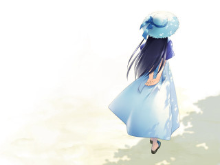 Woman blue dress hat umbrella - a blue dress and hat free wallpaper for desktop