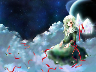 Girl cloud star night aurora - a cartoon of a girl free wallpaper