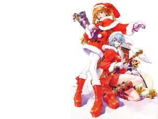 Anime couple christmas reindeer santa - their chest free wallpaper