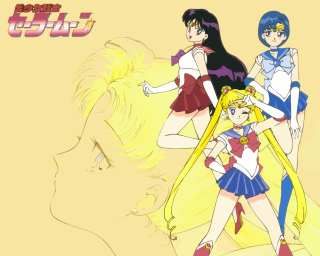 Anime girls sailor moon colorful - a yellow background free wallpaper