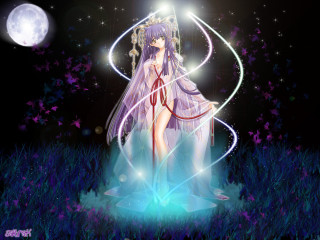 Fantasy aurora moon girl japanese - a moon in the background free wallpaper