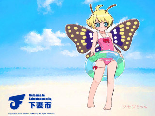 Cartoon girl butterfly wings beach - a butterfly free wallpaper for desktop