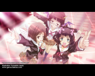Three anime girls holography kyoto - their hands in free wallpaper
