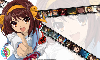 Girl pointing movie strip smile - free gaming wallpaper