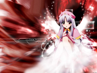 Anime girl pink outfit wings - white star free wallpaper