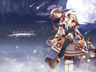 Girl moon starry sky building - moonlight free wallpaper