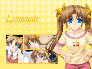 Girl blueeyes longhair yellowpolkadot anime - a yellow background free wallpaper
