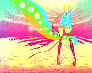 Woman blue shirt black pants - a colorful butterfly free wallpaper