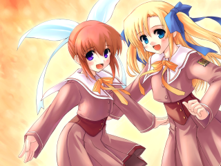 Anime girls ponyTails schooluniform blonde - a ponytail free wallpaper for desktop