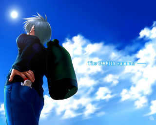 Silver hair man moon sky - summer free wallpaper