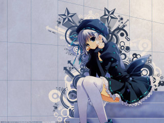 Anime girl sitting ledger hat - her body free wallpaper