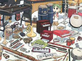 Girl piano music instruments assemblage - a piano free wallpaper