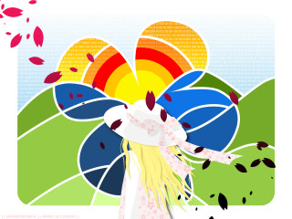 Woman hat leaves rainbow anime - a hat and a dress free wallpaper for desktop