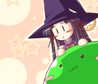 Witch cat girl green stars - fantasy magic free wallpaper