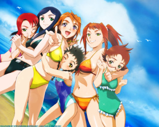 Beach girls bathing suits anime - a group of women free wallpaper for desktop
