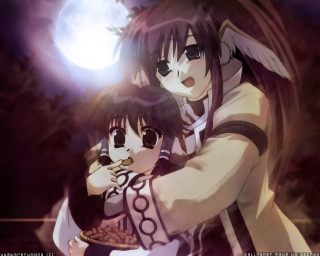 Anime hugging girls fullmoon trees - a full moon and trees free wallpaper