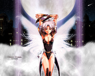 Angel wings fullmoon cityscape anime - angel free wallpaper