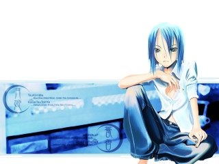 Anime girl blue hair bench - her arm free wallpaper for desktop