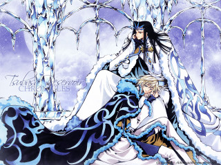 Anime couple snowy forest fantasy - top of a snow free wallpaper