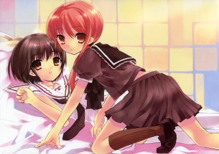 Anime girls bed pink room - a pink bed free wallpaper