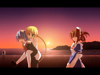 Anime girls sunset beach maid - a large object in the background free wallpaper