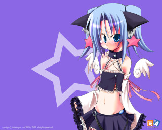 Anime girl blue hair wings 3 - a black outfit free wallpaper