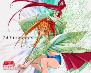 Girl red hair green shirt 3 - a red umbrella free wallpaper