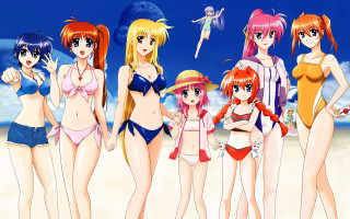 Beach group women bikinis anime - a group of women free wallpaper for desktop