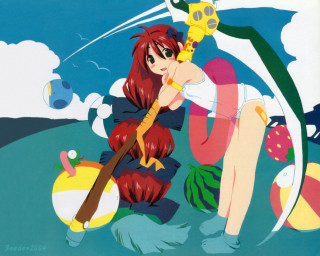 Cartoon girl baseball duck beach - a screenprint free wallpaper