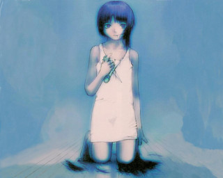 Blue haired girl white dress - a blue room free wallpaper for desktop