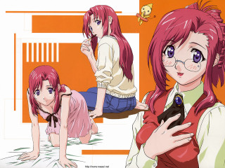 Pink haired girl glasses floor - yukito kishiro free wallpaper