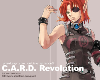 Redhair woman pointing card revolution - her hand and a caption free wallpaper