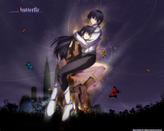 Anime couple night sky butterflies - the night sky free wallpaper