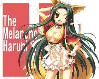 Green hair cat ears waitress - long hair and a cat ears free wallpaper