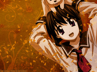 Anime bear holding leaf autumn - their shoulder free wallpaper
