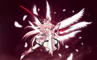 Angelic white haired sword wings - white hair free wallpaper for desktop
