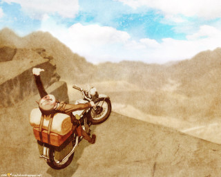 Mountain motorcycle man raising arms - cliff childs free wallpaper