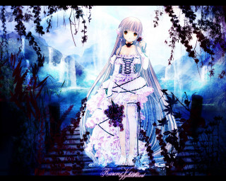 Gothic anime forest woman dress - a set of stairs free wallpaper for desktop