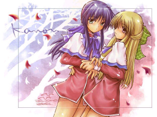 Anime girls hug flower background - official art free wallpaper for desktop