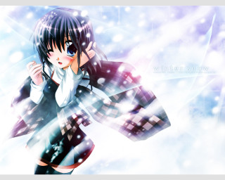Anime girl snow winter plaid - ambient free wallpaper
