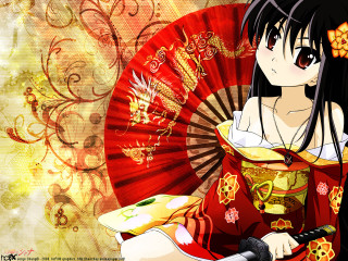 Woman red dress fan dragon - a dragon free wallpaper
